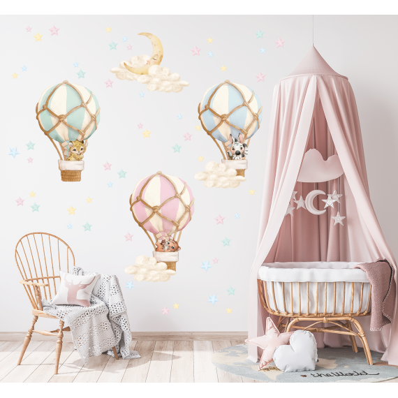 Wallstickers Luftballong Dyr 58pk – ØKO Veggklistremerker Barnerom - Pastell, Multifarget