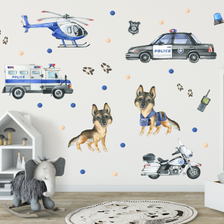 Wallstickers Politi, Politibiler– ØKO Veggklistremerker Barnerom – 35pk - Politibil