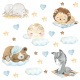 Wallstickers Sovende Dyr – ØKO Veggklistremerker Barnerom – 26pk - Løve, Bamse, Elefant, Esel