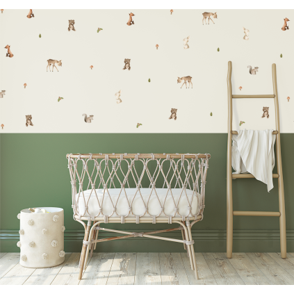 Wallstickers Skogsdyr – Sett 76stk - ØKO Veggklistremerker Barnerom, Dyr i Skogen, Rådyr, Kanin