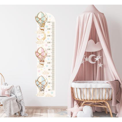 Høydemåler Wallstickers Luftballong Dyr – ØKO Veggklistremerker Barnerom –Pastell