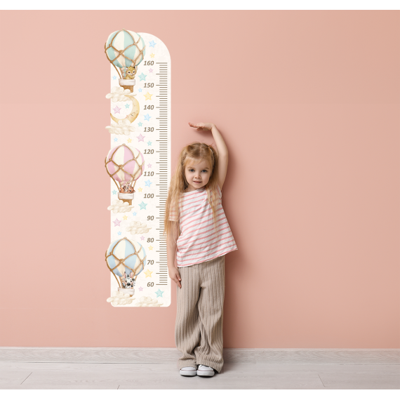 Høydemåler Wallstickers Luftballong Dyr – ØKO Veggklistremerker Barnerom –Pastell