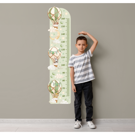 Høydemåler Wallstickers Luftballong Dyr – ØKO Veggklistremerker Barnerom –Grønn