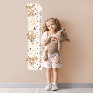 Høydemåler Wallstickers Luftballong Dyr – ØKO Veggklistremerker Barnerom – Brun, Boho