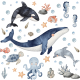 Wallstickers Sjødyr - 54pk – ØKO Veggklistremerker Barnerom - Blekksprut, Delfin, Hval
