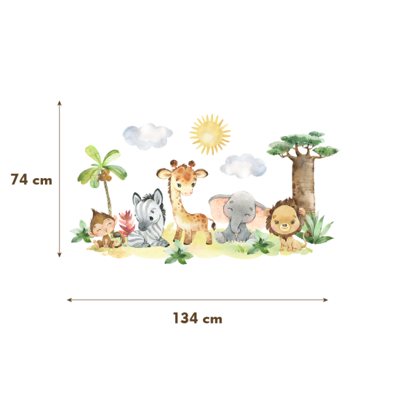 Wallstickers Afrika Dyr - ØKO Veggklistremerker Barnerom, Safari Dyr, Babydyr