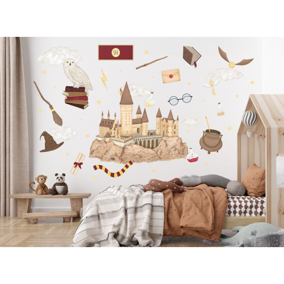 Wallstickers –Skole for magi og trollmenn - Sett 43 stk - ØKO Veggklistremerkene Barnerom, Magi, Slott, Ugle