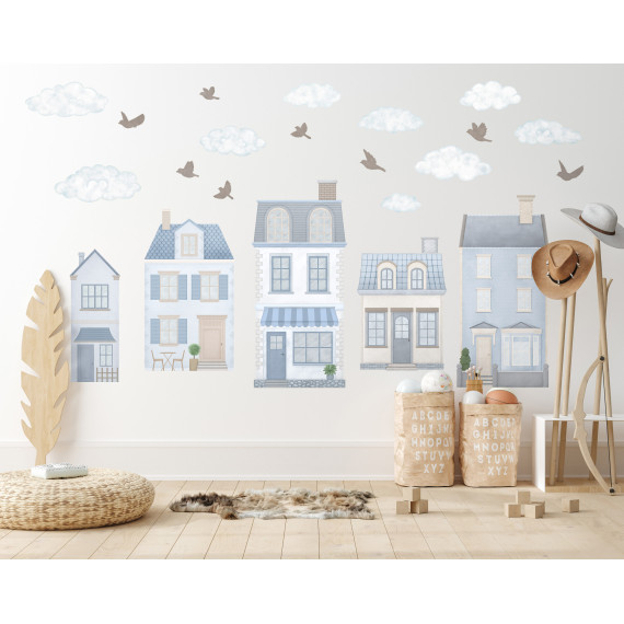 Wallstickers Eventyrlige Hus - ØKO Veggklistremerker Barnerom - Blå - XL