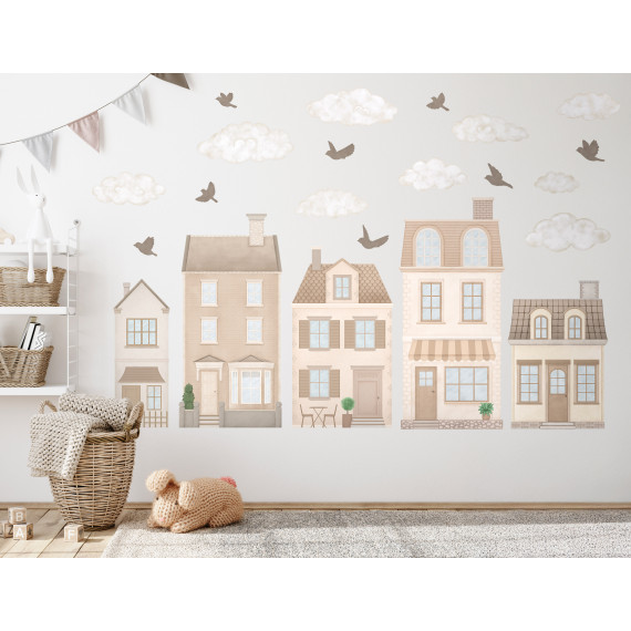 Wallstickers Eventyrlige Hus - ØKO Veggklistremerker Barnerom - Brun og Beige - XL