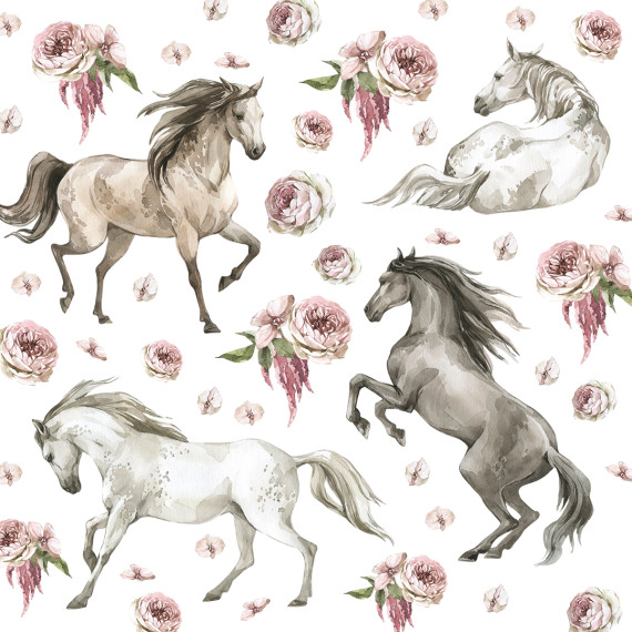 Wallstickers Hester og Blomster - ØKO Veggklistremerker Barnerom - Hester - 48 pk