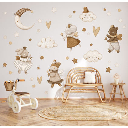Wallstickers Eventyrlige Dyr og Måne - ØKO Veggklistremerker Barnerom - 41 pk