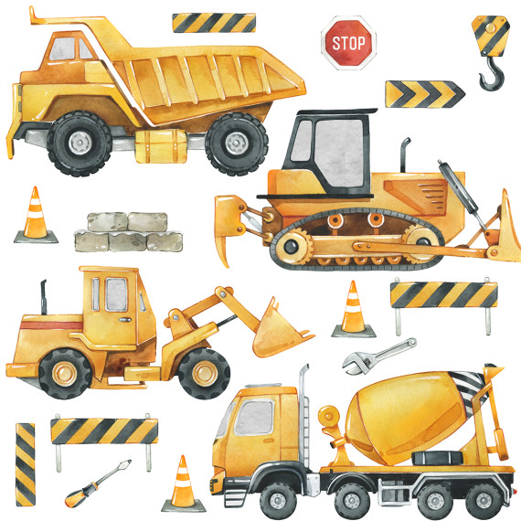 Wallstickers Tøffe Byggeplasser – ØKO Veggklistremerker Barnerom – 17pk – Kjøretøy & Maskiner