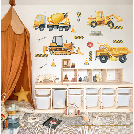 Wallstickers Tøffe Byggeplasser – ØKO Veggklistremerker Barnerom – 17pk – Kjøretøy & Maskiner
