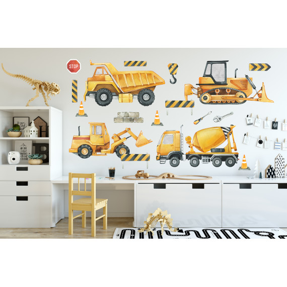 Wallstickers Tøffe Byggeplasser – ØKO Veggklistremerker Barnerom – 17pk – Kjøretøy & Maskiner