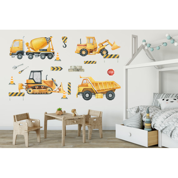 Wallstickers Tøffe Byggeplasser – ØKO Veggklistremerker Barnerom – 17pk – Kjøretøy & Maskiner