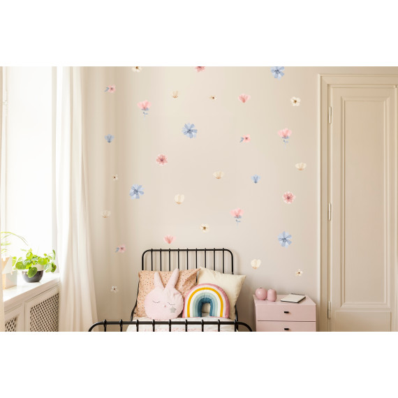 Wallstickers Blomster i Rosa og Blå – ØKO Veggklistremerker Barnerom – 35pk