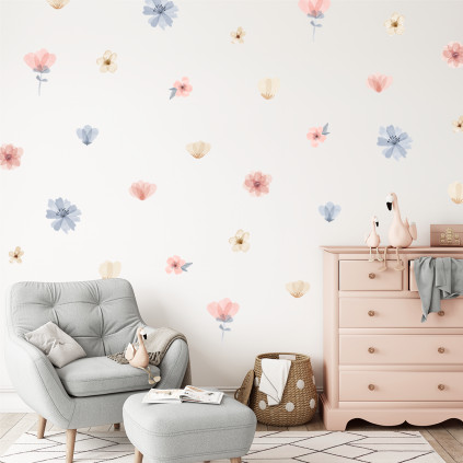 Wallstickers Blomster i Rosa og Blå – ØKO Veggklistremerker Barnerom – 35pk