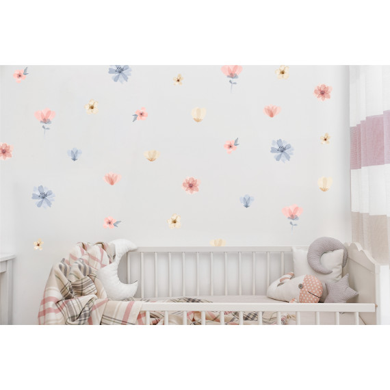 Wallstickers Blomster i Rosa og Blå – ØKO Veggklistremerker Barnerom – 35pk