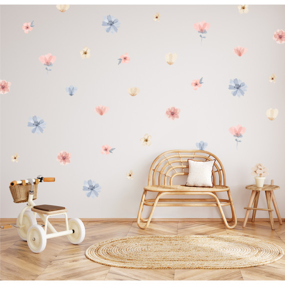 Wallstickers Blomster i Rosa og Blå – ØKO Veggklistremerker Barnerom – 35pk