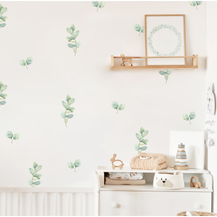 Wallstickers Eukalyptus – ØKO Veggklistremerker Barnerom – 60pk – Grønn Naturdekor