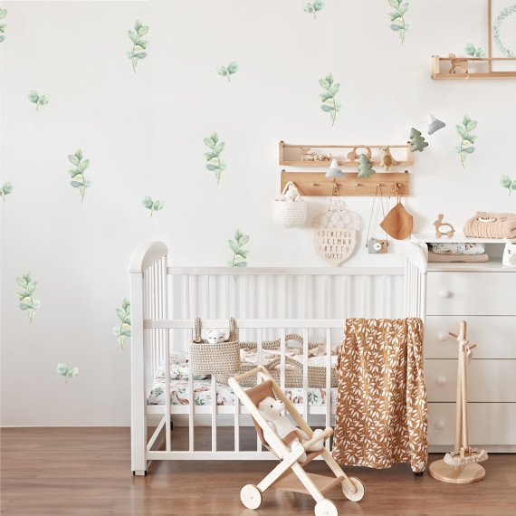 Wallstickers Eukalyptus – ØKO Veggklistremerker Barnerom – 60pk – Grønn Naturdekor