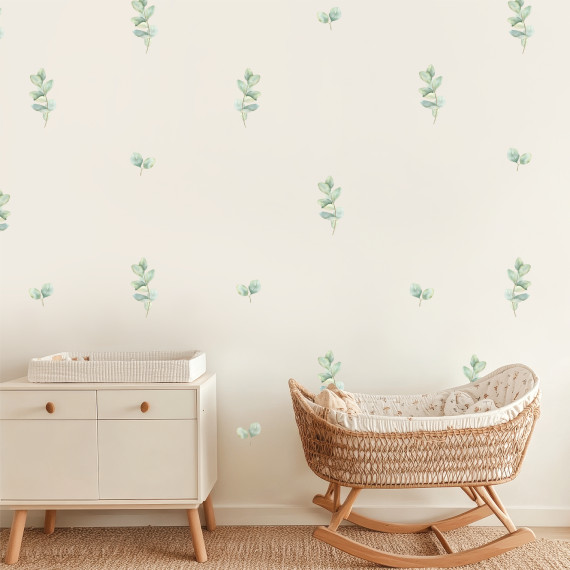 Wallstickers Eukalyptus – ØKO Veggklistremerker Barnerom – 60pk – Grønn Naturdekor