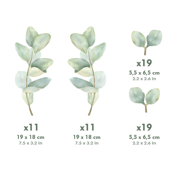 Wallstickers Eukalyptus – ØKO Veggklistremerker Barnerom – 60pk – Grønn Naturdekor