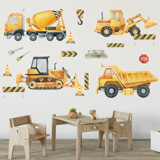 Wallstickers Tøffe Byggeplasser – ØKO Veggklistremerker Barnerom – 17pk – Kjøretøy & Maskiner