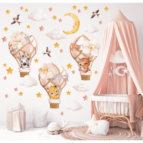 Wallstickers Luftballong Boho Dyr  – ØKO Veggklistremerker Barnerom