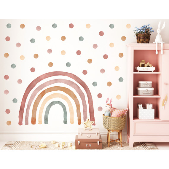 Wallstickers Regnbue & Dots -Boho – ØKO Veggklistremerker Barnerom