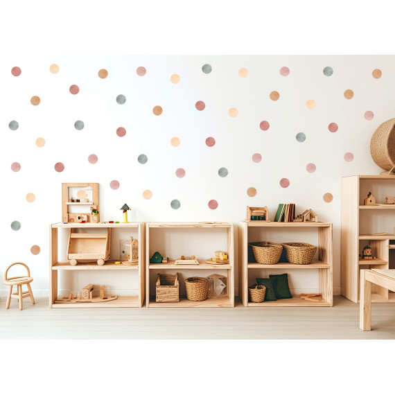 Wallstickers Prikker 50stk Boho – ØKO- Veggklistremerker Barnerom – Dots 7,9cm