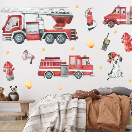 Wallstickers Tøffe Brannbiler– ØKO Veggklistremerker Barnerom – 22pk - Brannbil