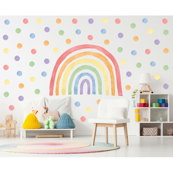 Wallstickers Regnbue Multifarget med 60 stk Dots - ØKO Veggklistremerker Barnerom