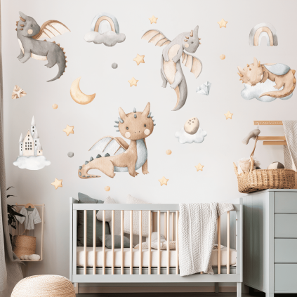 Wallstickers Drager  – ØKO Veggklistremerker Barnerom - 28pk