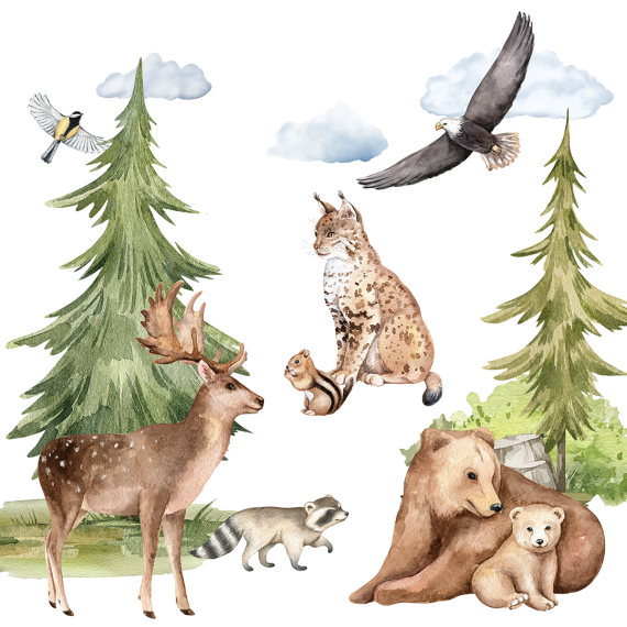 Wallstickers Skogsdyr XL – ØKO Veggklistremerker Barnerom – 14pk - Forest