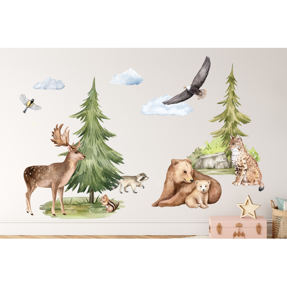 Wallstickers Skogsdyr XL – ØKO Veggklistremerker Barnerom – 14pk - Forest