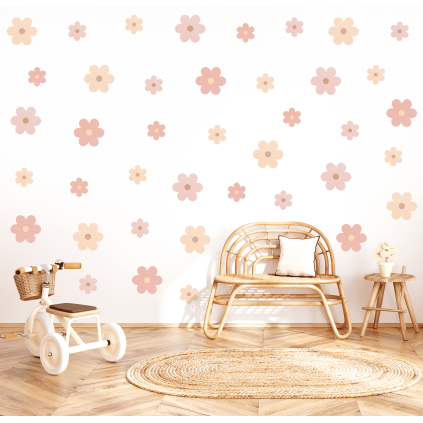 Wallstickers Blomster 48 stk  – ØKO Veggklistremerker Barnerom Blomster Rosa