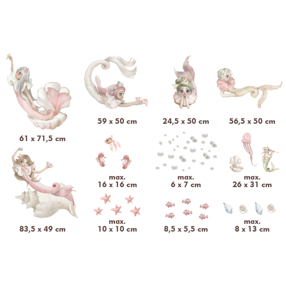 Wallstickers Havfruer 56pk XL - ØKO Veggklistremerker Barnerom