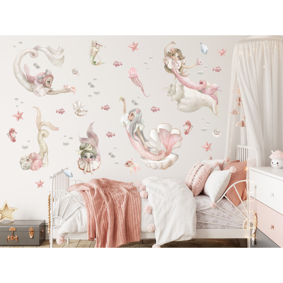 Wallstickers Havfruer 56pk XL - ØKO Veggklistremerker Barnerom