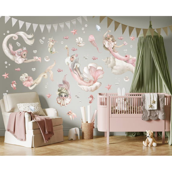 Wallstickers Havfruer 56pk XL - ØKO Veggklistremerker Barnerom
