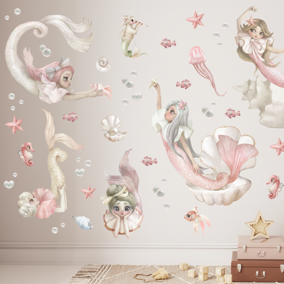 Wallstickers Havfruer 56pk XL - ØKO Veggklistremerker Barnerom