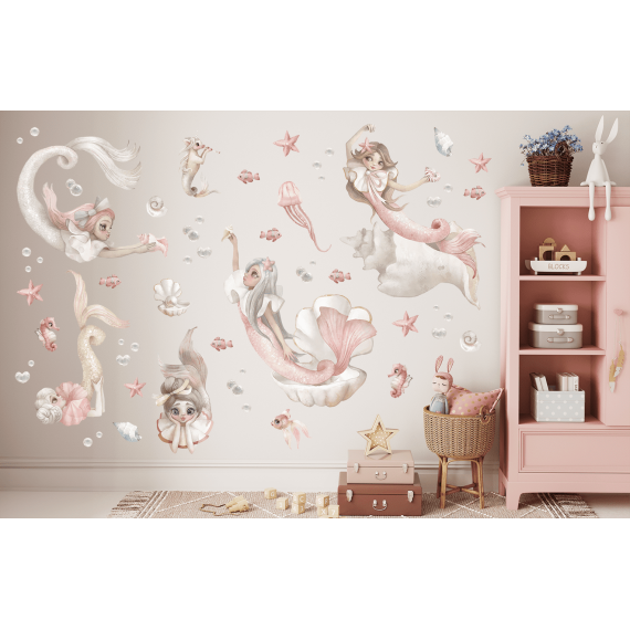 Wallstickers Havfruer 56pk XL - ØKO Veggklistremerker Barnerom